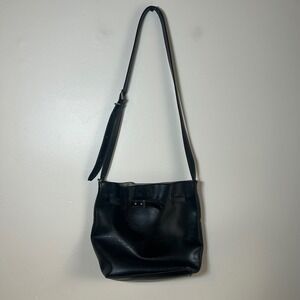 Matt & Nat Black Faux Leather Drawstring Bucket Bag Crossbody Purse‎